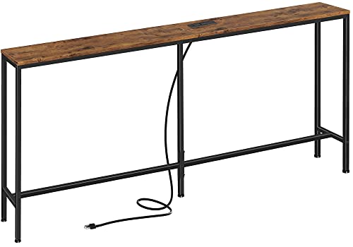 Rustic Brown Console Table with Charging Station