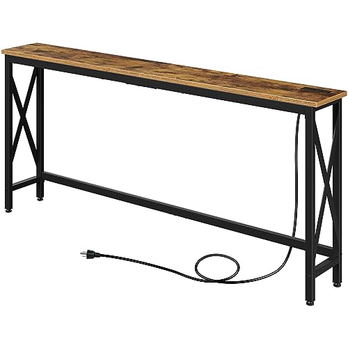 Rustic Brown Console Table with Power Outlet