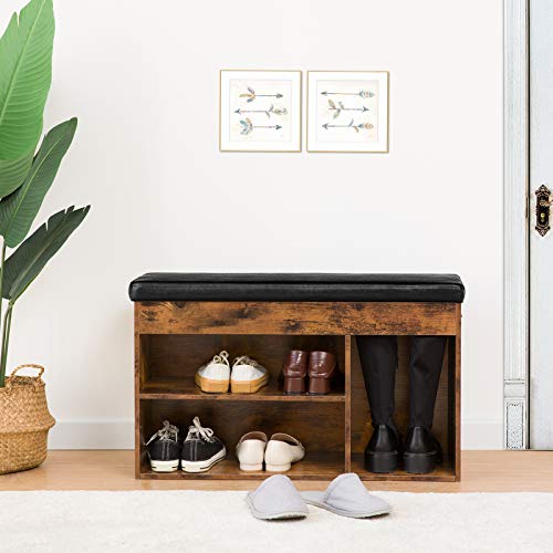 Rustic Brown Shoe Storage Bench with Hidden Compartment