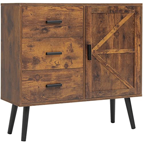 Rustic Brown Storage Cabinet with 3 Drawers & Barn Door