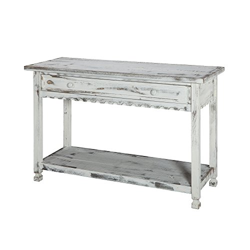 Rustic Cottage Media/Console Table with 1 Drawer and 1 Shelf, White Antique