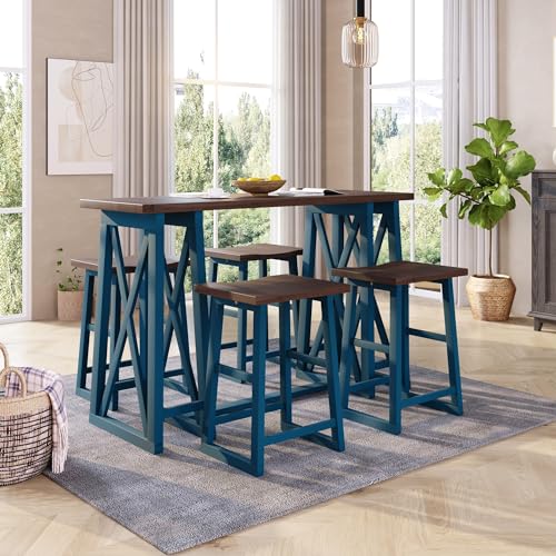 Rustic Counter Height Dining Set with Console Table and Stools