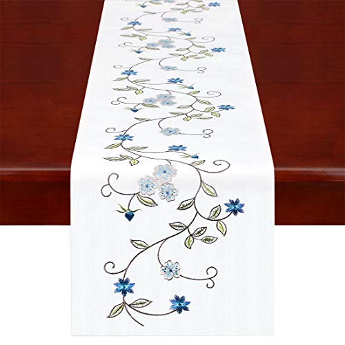 Rustic Embroidered Floral Table Runner for Spring and Summer