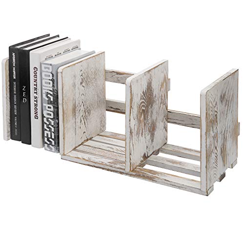 Rustic Expandable Whitewashed Wood Desktop Bookshelf