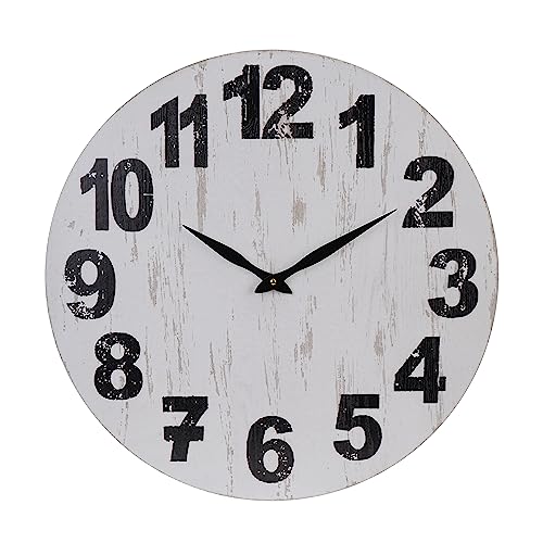 Rustic Farmhouse Silent Non-Ticking Wall Clock - 24-Inch Wood White