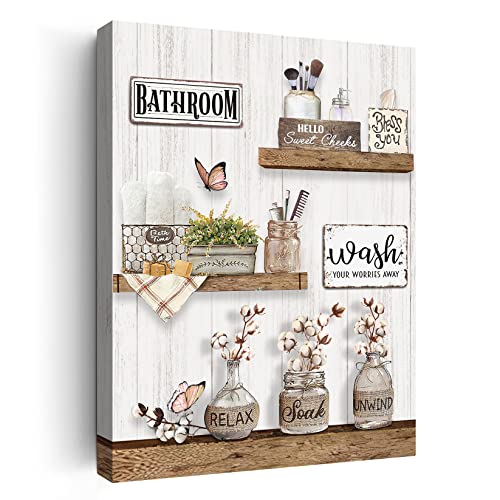 Rustic Flower and Butterfly Bathroom Wall Art