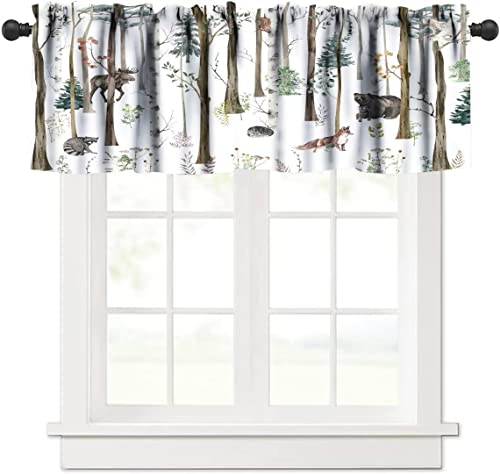 Rustic Forest Valance Curtain Vintage Lodge Cabin Country Hunting Wild Animal Bear Moose Deer Fox Windows Curtain Valance For Kitchen Dining Room One Panel 54x18in 41F6qH3HiGL 