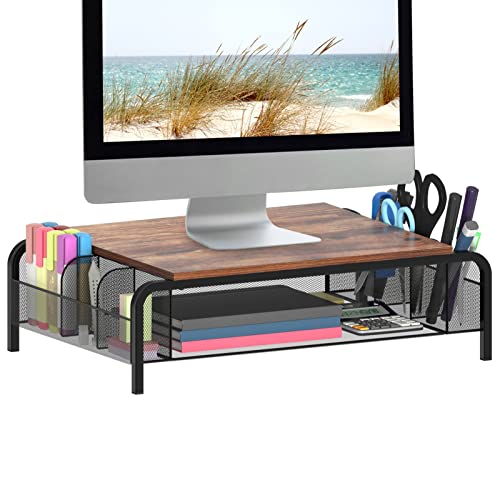 Rustic Metal Desk Monitor Stand Riser with Storage Drawer