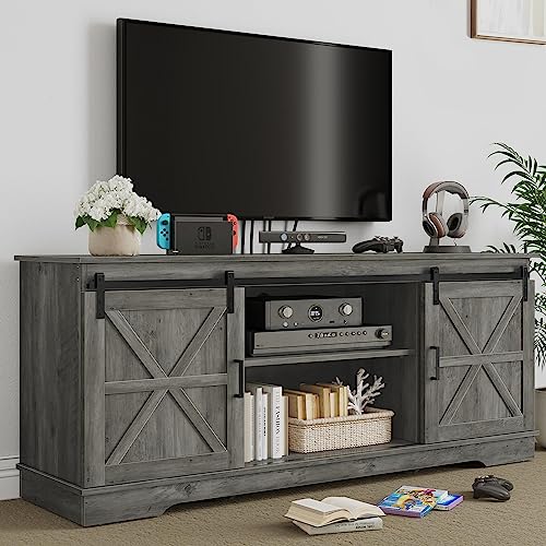 Rustic Modern TV Stand with Sliding Barn Doors