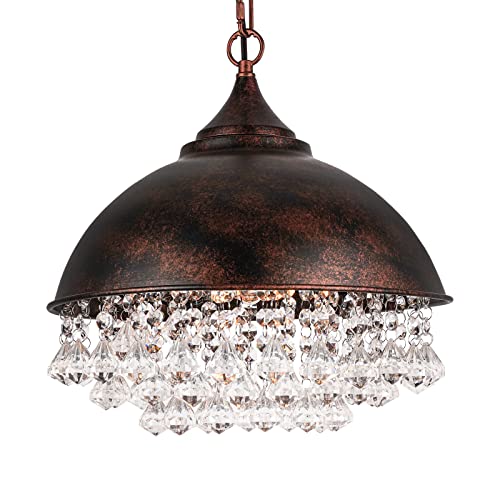 Rustic Pendant Light with Crystals