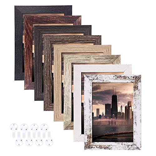 Rustic Multi Wood 5x7 Picture Frames Set for Wall & Table Display by Aibala