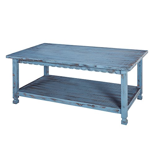 Rustic Rectangluar Coffee Table with 1 Shelf, Blue Antique
