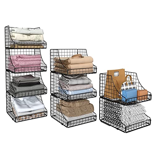 Rustic Stackable Metal Wire Storage Baskets for Organizing