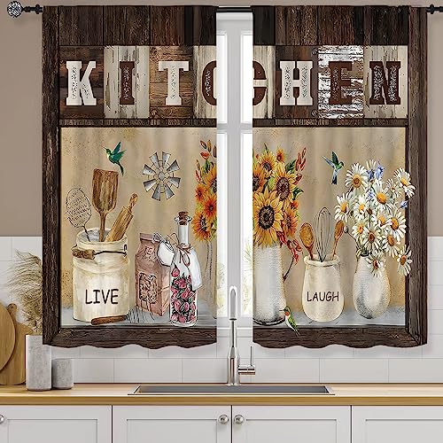 Rustic Sunflower Kitchen Curtains