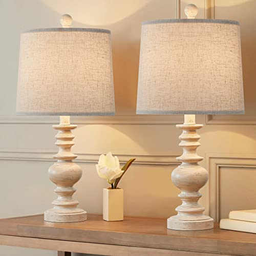Rustic Table Lamp Set of 2 for Living Room Farmhouse Bedside Desk Lamps Bedroom Nightstand Vintage Lamps Linen Washed