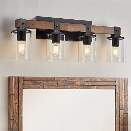 Rustic Vanity Light Fixtures with Clear Glass Shade