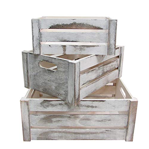 Rustic White Distressed Wood Crates Set - Storage Solution