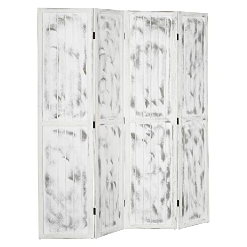 Rustic White Room Divider - HOMCOM 5.5' Tall 4-Panel Room Divider and Folding Privacy Screen