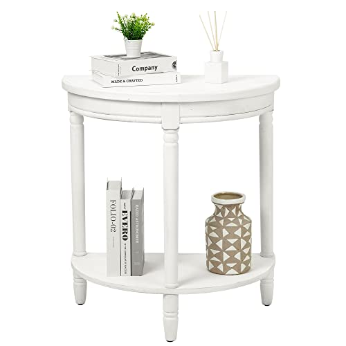 Rustic White Wooden Half Round End Table