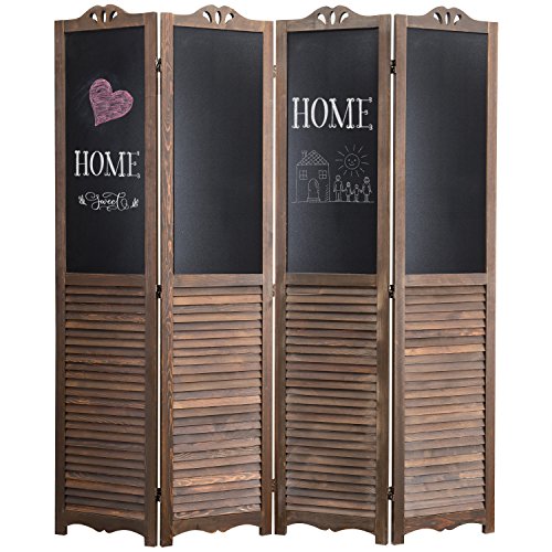 Rustic Wood Folding Room Divider with Chalkboard Panels