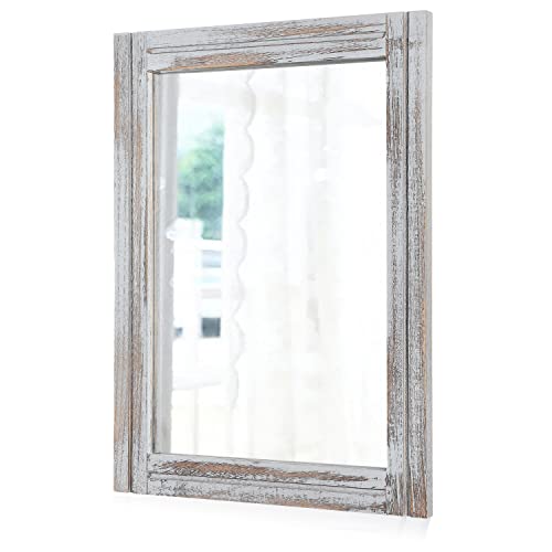 Rustic Wood Framed Mirror - Farmhouse Decorative Wall Mirror