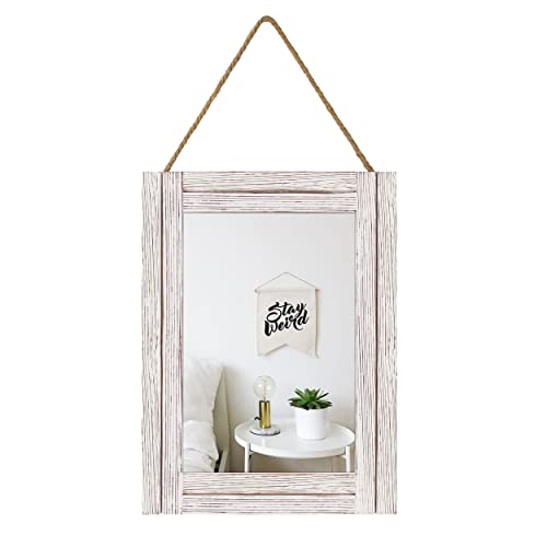 Rustic Wood Framed Wall Mirror with Hanging Rope