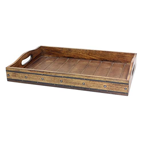 Rustic Wood Serving Tray with Metal Trim