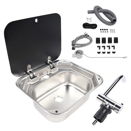 RV Sink with Folding Faucet and Lid