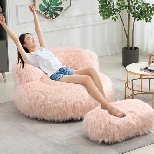 RXRRXY Pink Bean Bag Chair with Footrest