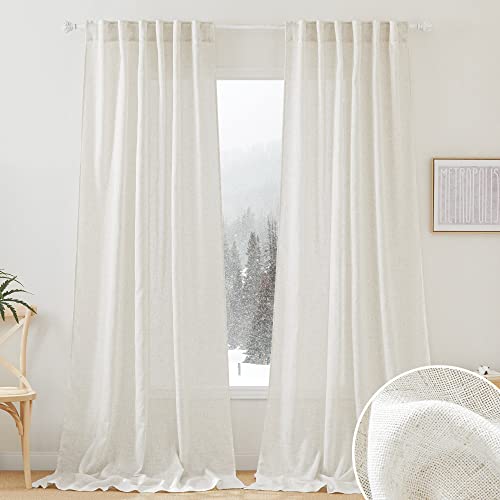 RYB HOME 108 inch Curtains - Flax Linen Blend Semi Sheer
