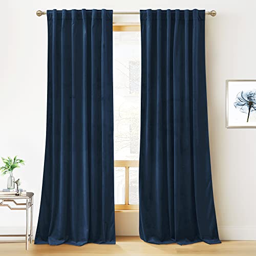 RYB HOME Blue Velvet Curtains