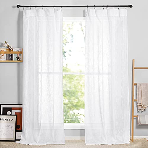 RYB HOME Extra Long Curtains 108 inches Long, White Sheer Drapes Rod Pocket Living Room Bedroom Dining, W 52 x L 108, 2 Panels