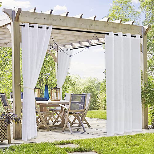 RYB HOME Outdoor Curtains - Linen Look Semi-Sheer Drapes