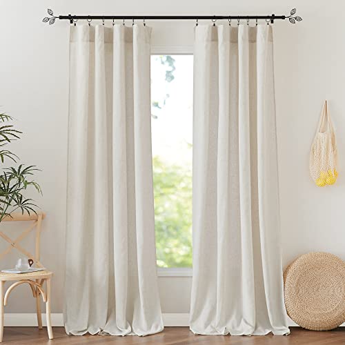 RYB HOME Linen Sheer Curtains 52x108 Inch 2 Pack
