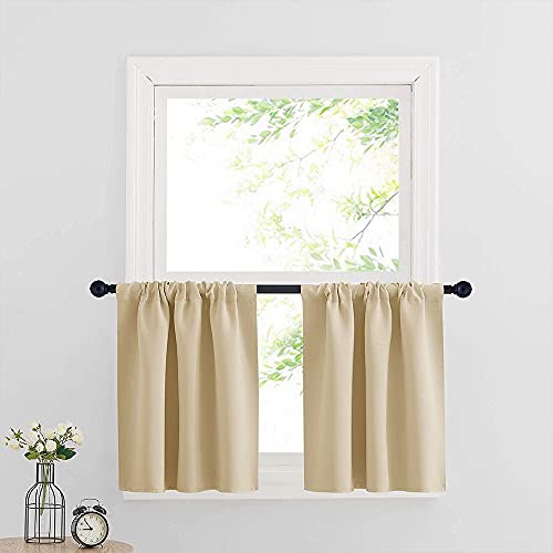 RYB HOME Small Window Thermal Curtains, Biscotti Beige, 29x24 in, 2 Panels