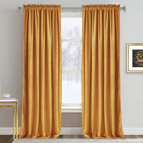 RYB HOME 84-inch Velvet Curtains in Marigold - Set of 2