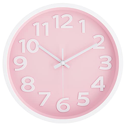 Rysunle 12 Inch Pink Modern Wall Clock, Silent Non-Ticking Quartz Decor