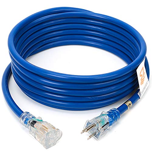 S7 20 Amp 15-FT Extension Cord with LED Blue