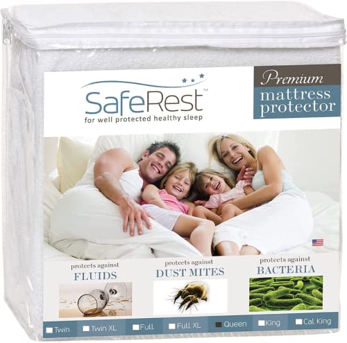 SafeRest Mattress Protector - Queen Size Cotton Terry Waterproof Mattress Cover