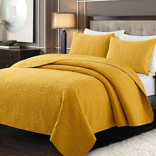 Safonory Full/Queen Size Quilt Bedding Set in Mustard Yellow