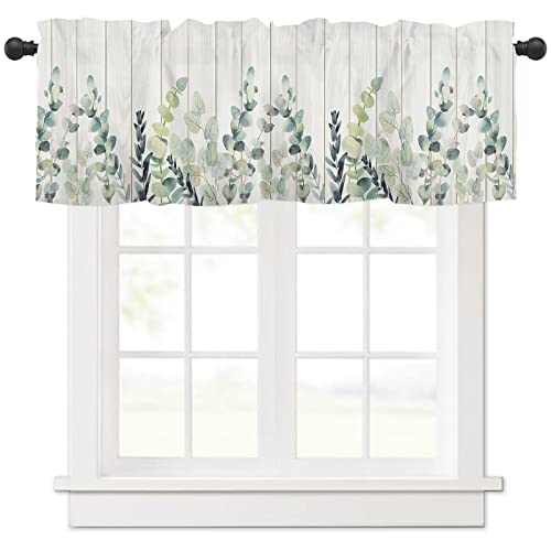Spring Green Eucalyptus Leaf Valance - 54x18 Inch Farmhouse Kitchen Curtains