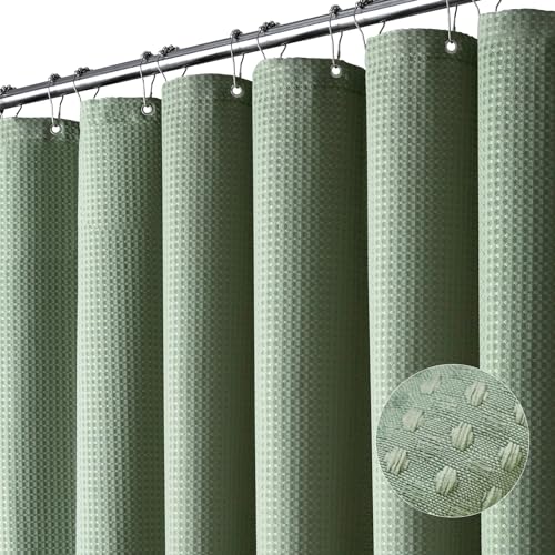 Sage Green Shower Curtain - Waffle Textured Heavy Duty Thick Fabric