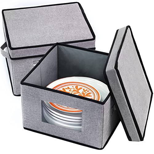 Sakuchi China Dish Storage With Handles, Set of 2 (Grey)