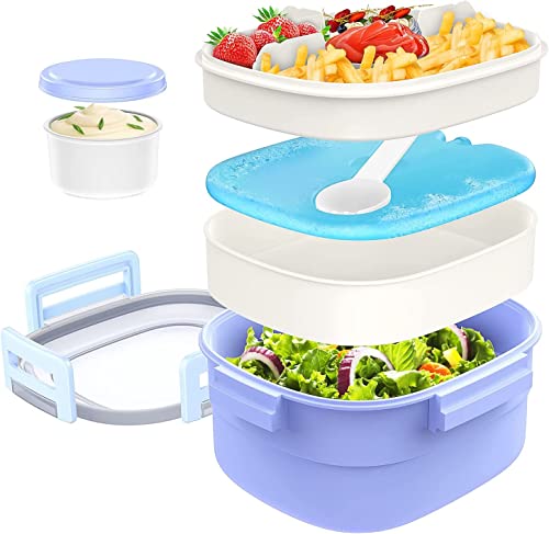 Freshmage Salad Container for Lunch with Ice Pack, Leakproof BPA-Free 52-oz  with 4 Compartments for Men, Women (Blue+Ice Pack)