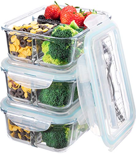 Salient Glass Meal Prep Containers 3 Compartment