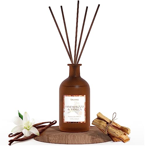 SALKING Sandalwood & Vanilla Reed Diffusers for Home, 7.4oz Scented Diffuser with Sticks, Mens Essential Oil Reed Diffuser Set, Oil Diffuser Sticks Set, Home Fragrance Diffuser, Masculine Scent
