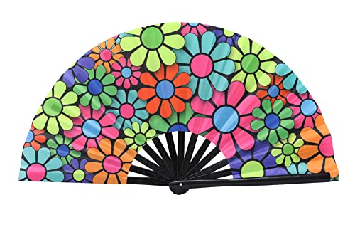 Salutto Large Women Clack Fold Hand Fan - A Vibrant UV Glow Accessory for Parties
