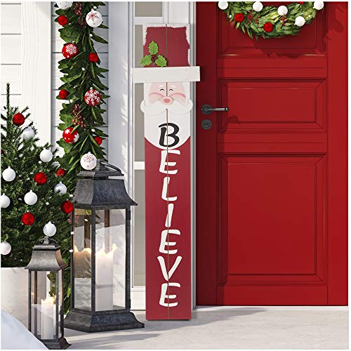 Santa Vertical Porch Sign Farmhouse Believe Hanging Signs Christmas Decoration