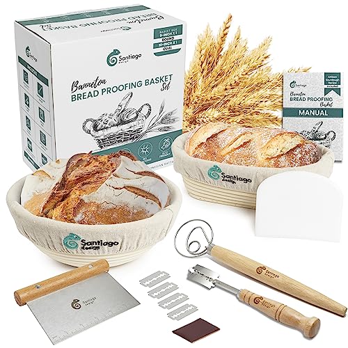 Santiago Design® | Banneton Bread Proofing Basket Set of 2 | Round 9" & Oval 10" | Premium Sourdough Bread Baking Supplies - Sourdough Proofing Basket | Bread Making Tools Supplies, Gift for Bakers