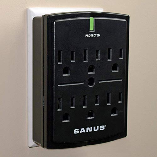 SANUS On-Wall Low Profile 1080J Fireproof Surge Protector with 6 AC Outlets & 3 Lines of Protection - Includes Power Signal Filtering Black
